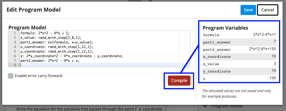 The program model editing view.