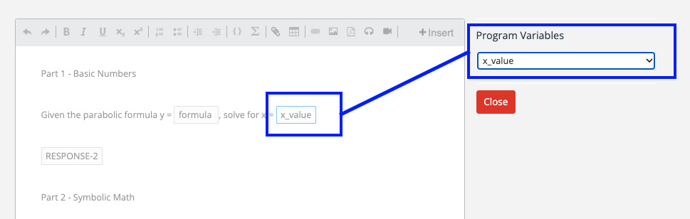 the Program Variables dropdown options.