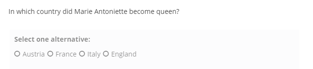 Exempel på svarsalternativ för flerval som visas sida vid sida i en horisontell rad.