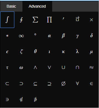 Avansert matematikkpalett.