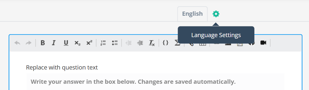 Language settings in the Question editor