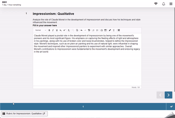 Example of candidate experience with viewing Rubrics.