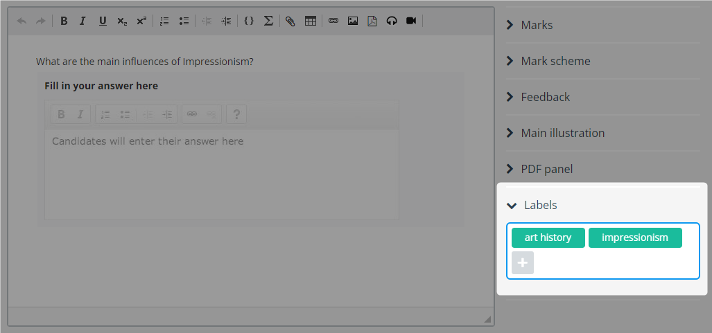 Question options settings: Labels