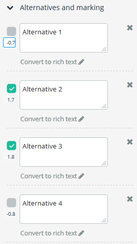 Eksempel på poenggiving per alternativ for spesifikke oppgavetyper.