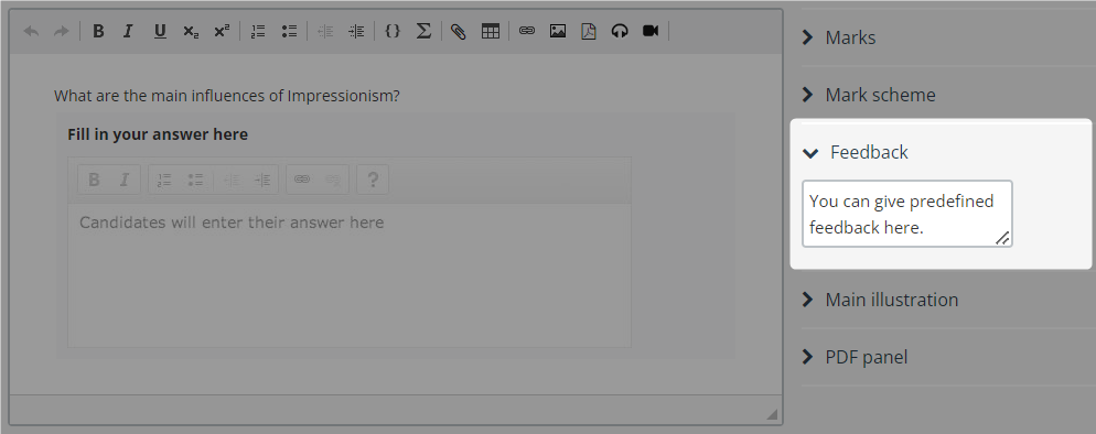 Question options settings: Feedback