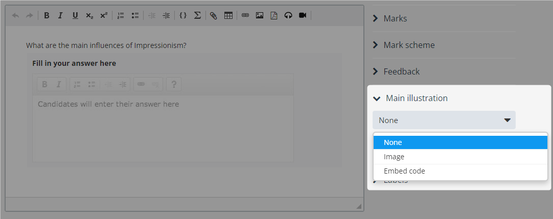 Question options settings: Main illustration