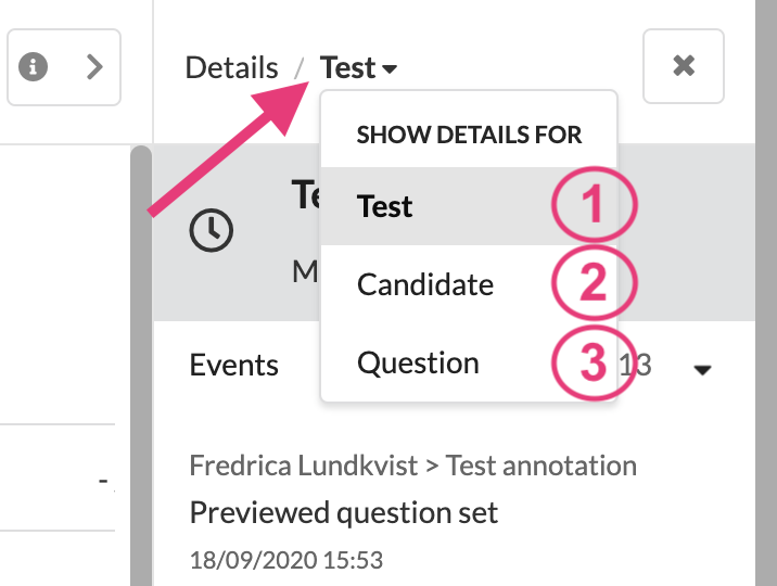 Rullgardinsmeny i detaljpanel