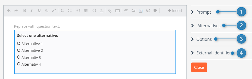 De spesifikke alternativene for oppgavetypen Flervalg (ett svar).