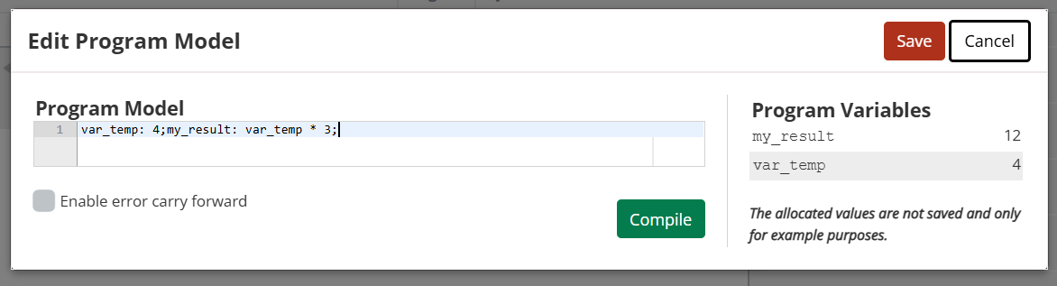 The program model editing interface.
