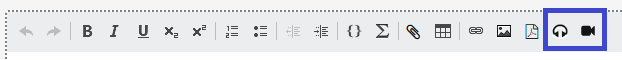 Question editor toolbar, displaying the icons for inserting audio and video files.