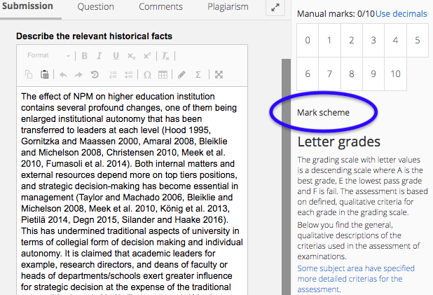 The mark scheme view for Graders.
