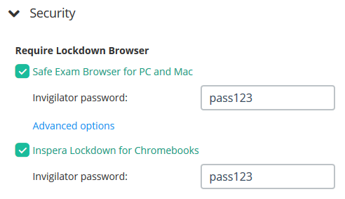 options to safe exam browser