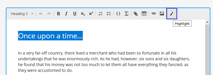 Question editor toolbar, displaying the highlighting brush icon