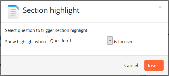 Dialog box for linking highlighted reference text to a specific question.