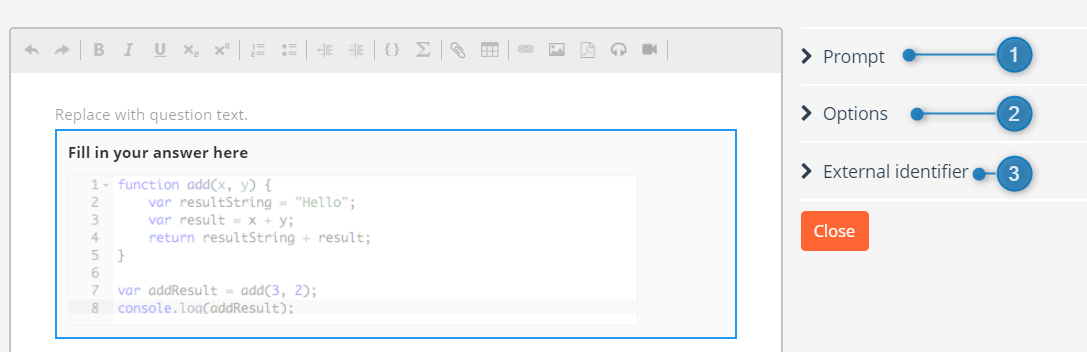 The specific options for the Programming question type.