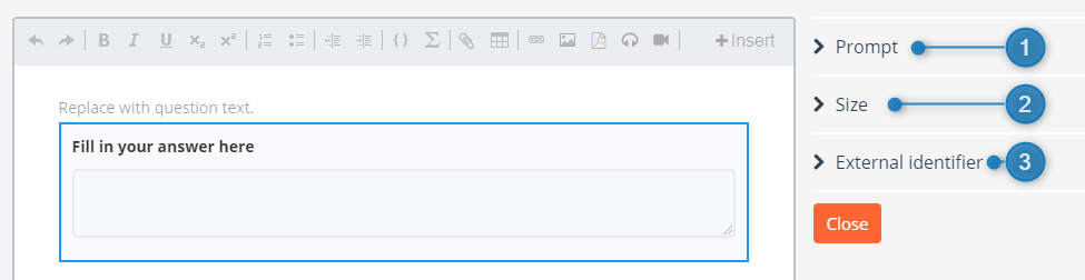 The specific options for the Text Area question type