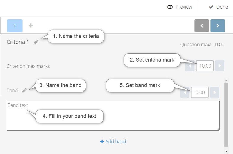 Bands and Criteria editing view.